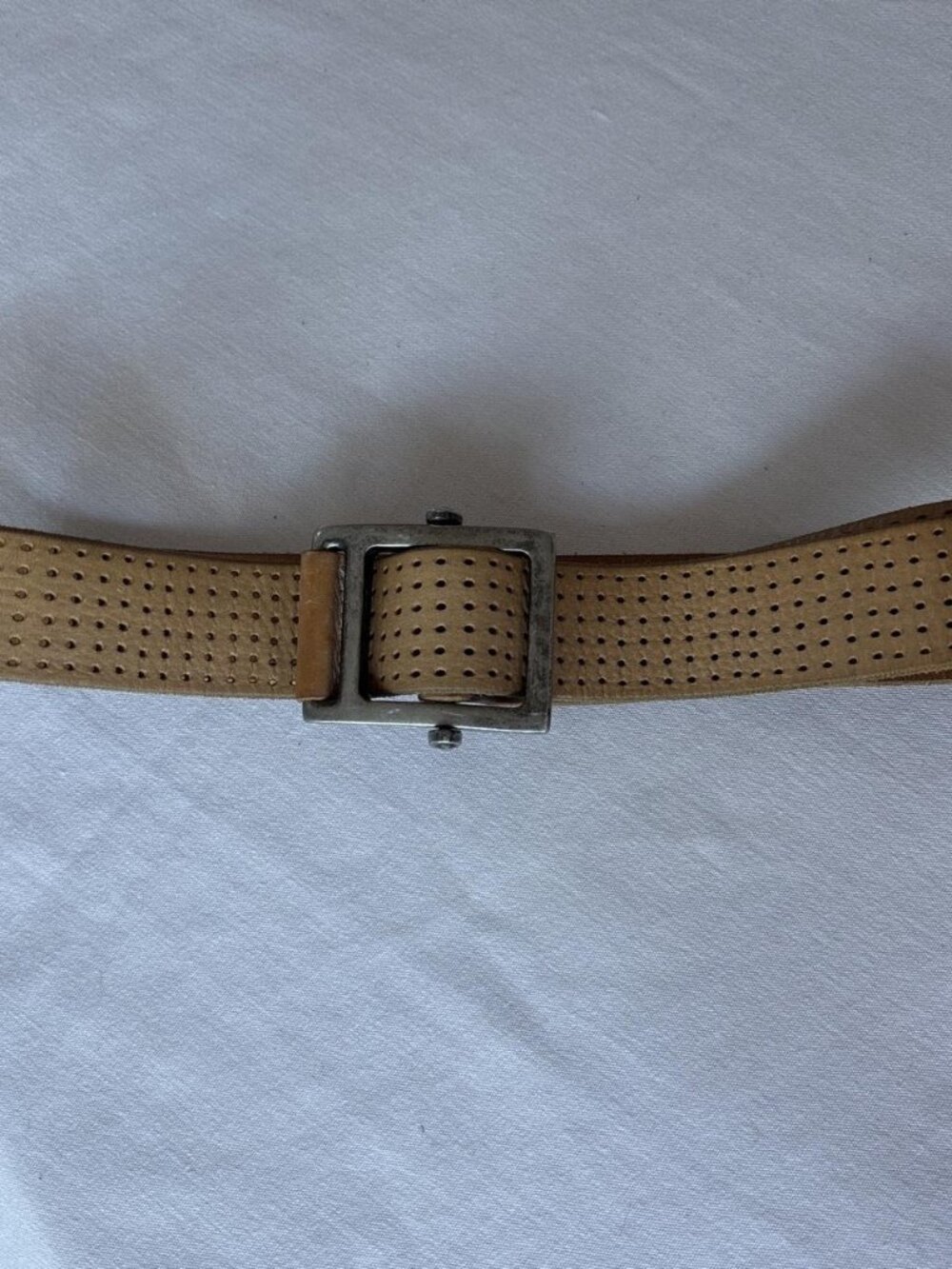 1970s Vintage Tan Micro Perforated Leather Cinch Belt Retro Slider Buckle